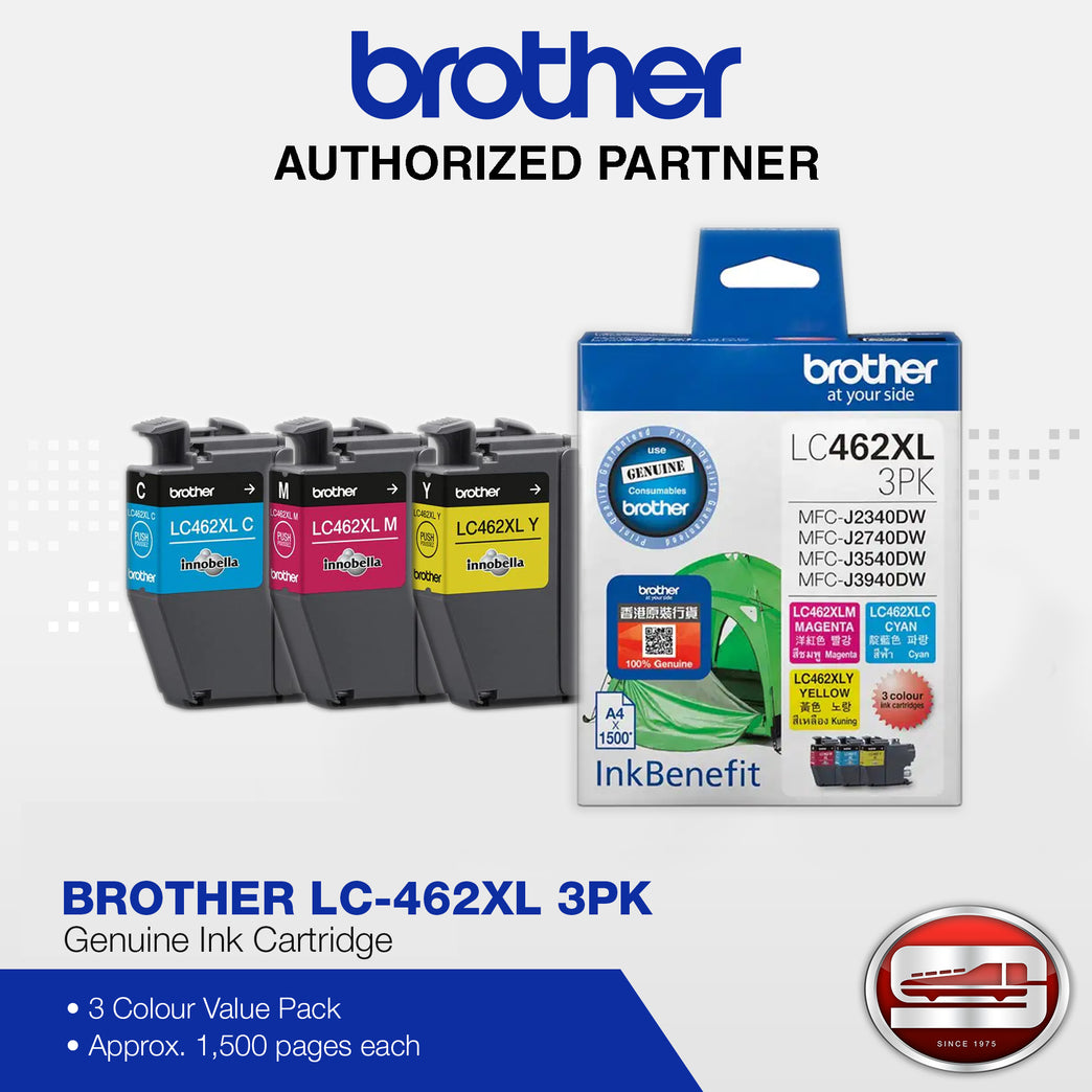 Brother LC-462XL 3PK (Magenta, Cyan, Yellow) Genuine Ink Cartridge (Approx. 1,500 page yield)