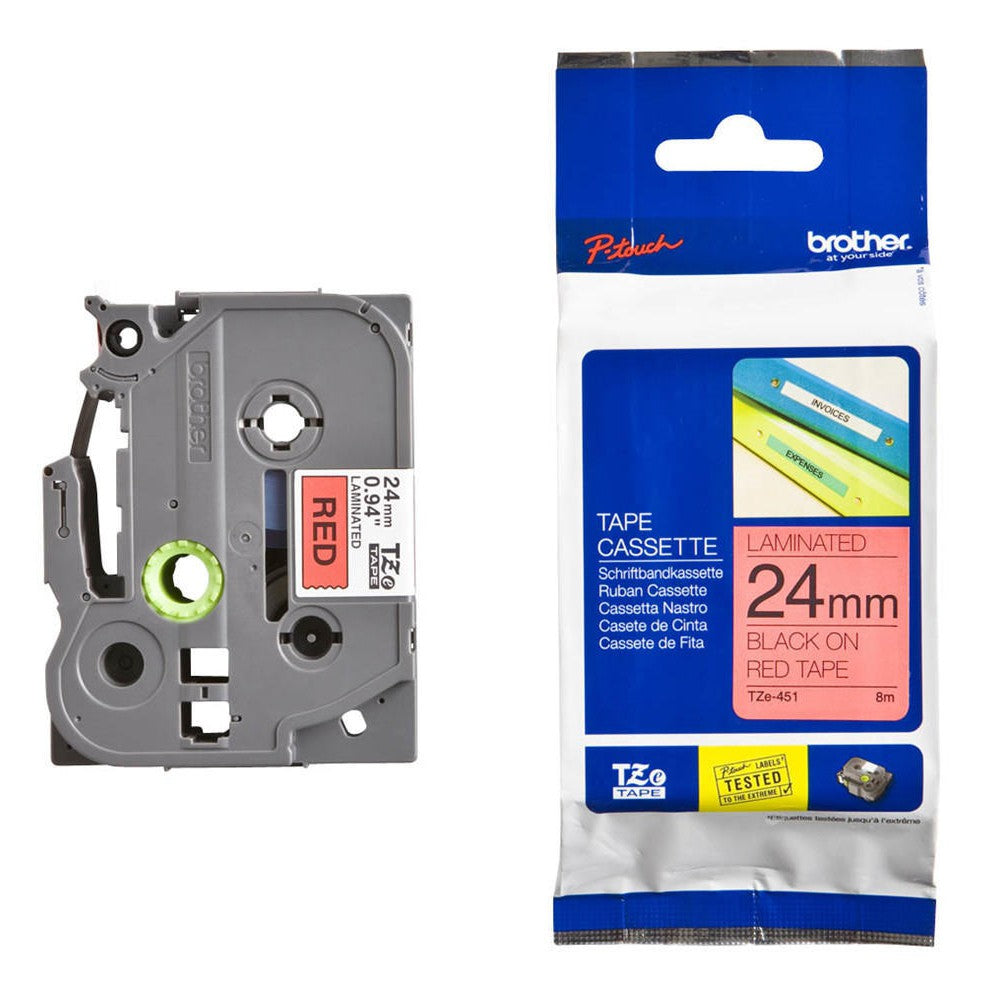 Brother TZe-451 Black on Red 24mm Labelling Tape 100% Original