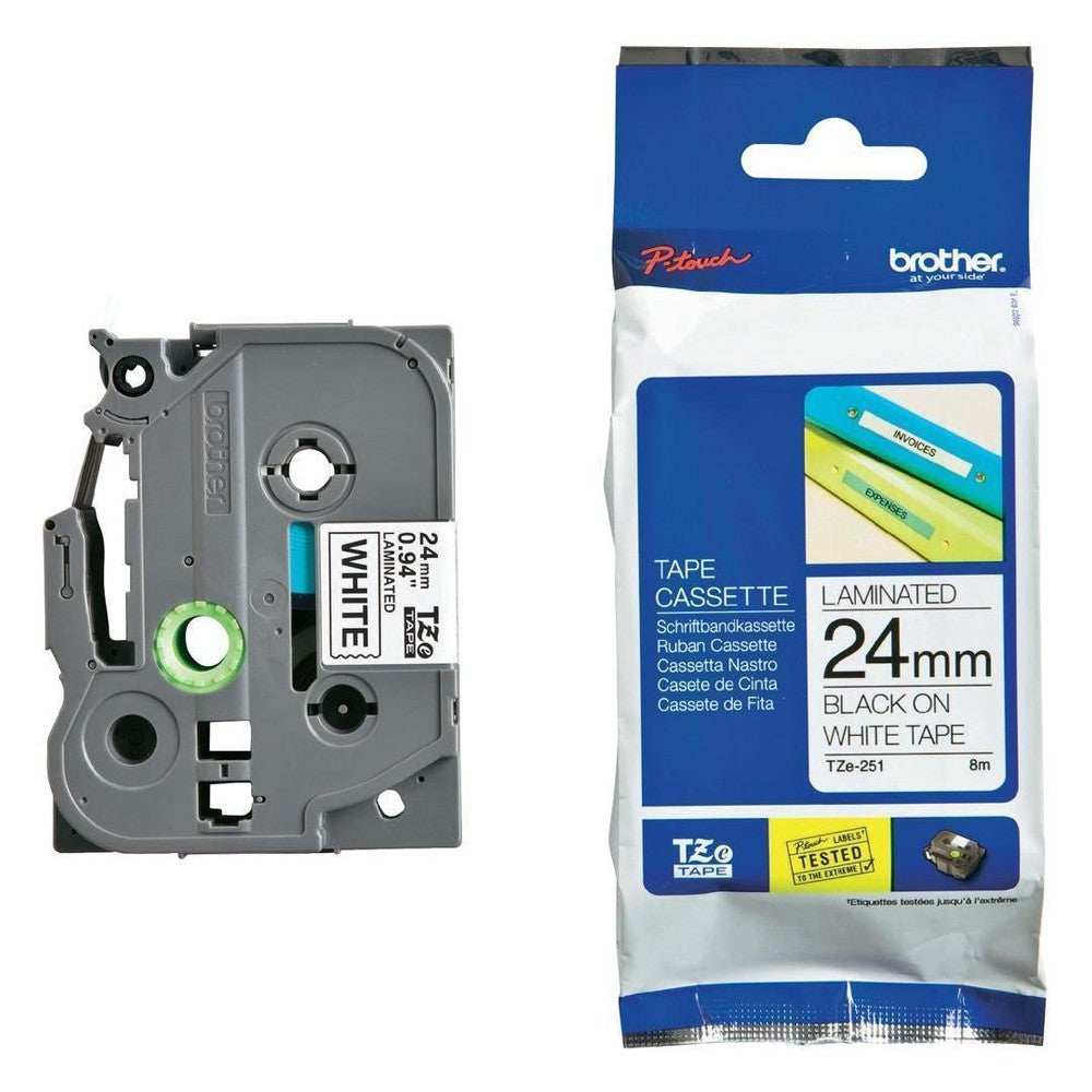 Brother TZe-251 Black on White 24mm Labelling Tape 100% Original