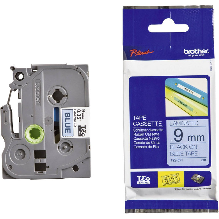 Brother TZe-521 Black on Blue 9mm Labelling Tape 100% Original