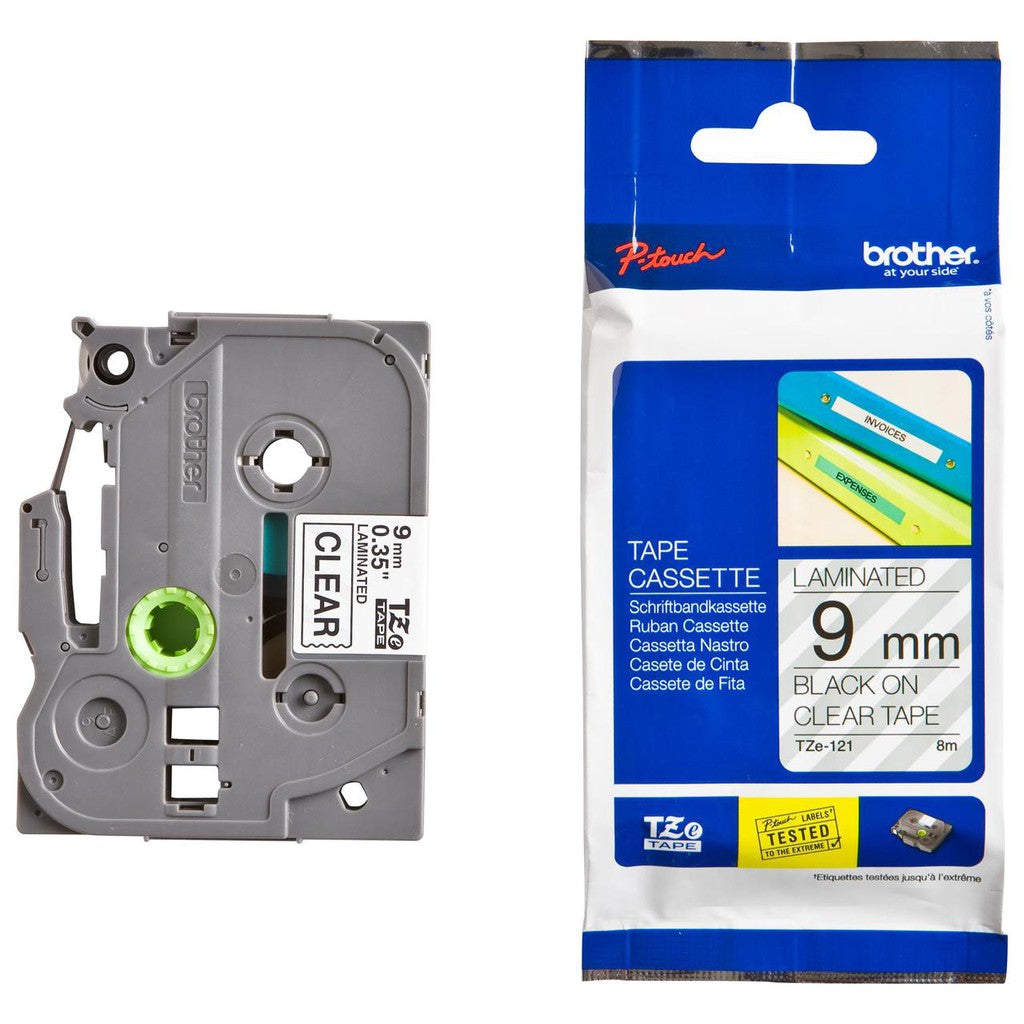 Brother TZe-121 Black on Clear 9mm Labelling Tape 100% Original