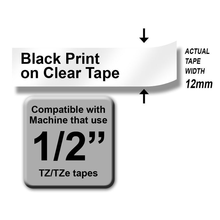 Brother TZe-131 Black on Clear 12mm Labelling Tape 100% Original