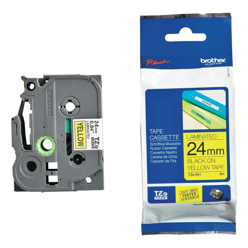 Brother TZe-651 Black on Yellow 24mm Labelling Tape 100% Original