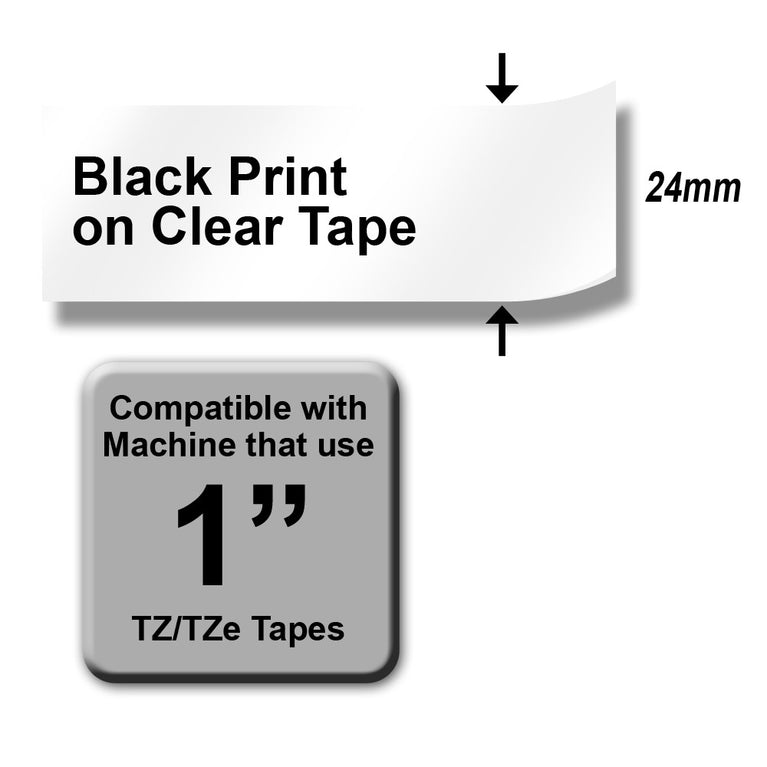Brother TZE-151 Black on Clear 24mm Labelling Tape 100% Original