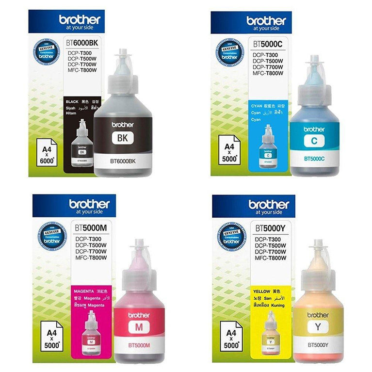 Brother Ink for Brother Printer DCP-T300, Brother Printer DCP-T500W, Brother Printer DCP-T700W, Brother Printer MFC-T800W BT5000C BT5000M BT5000Y BT6000K 100% Original