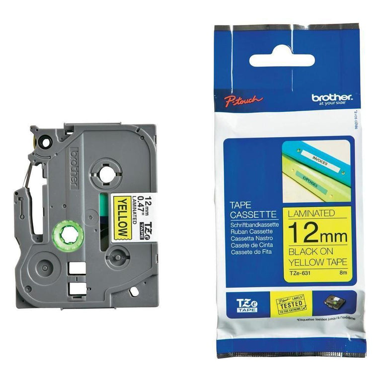 Brother TZE-631 Black on Yellow P-Touch Laminated Tape 12mm 100% Original