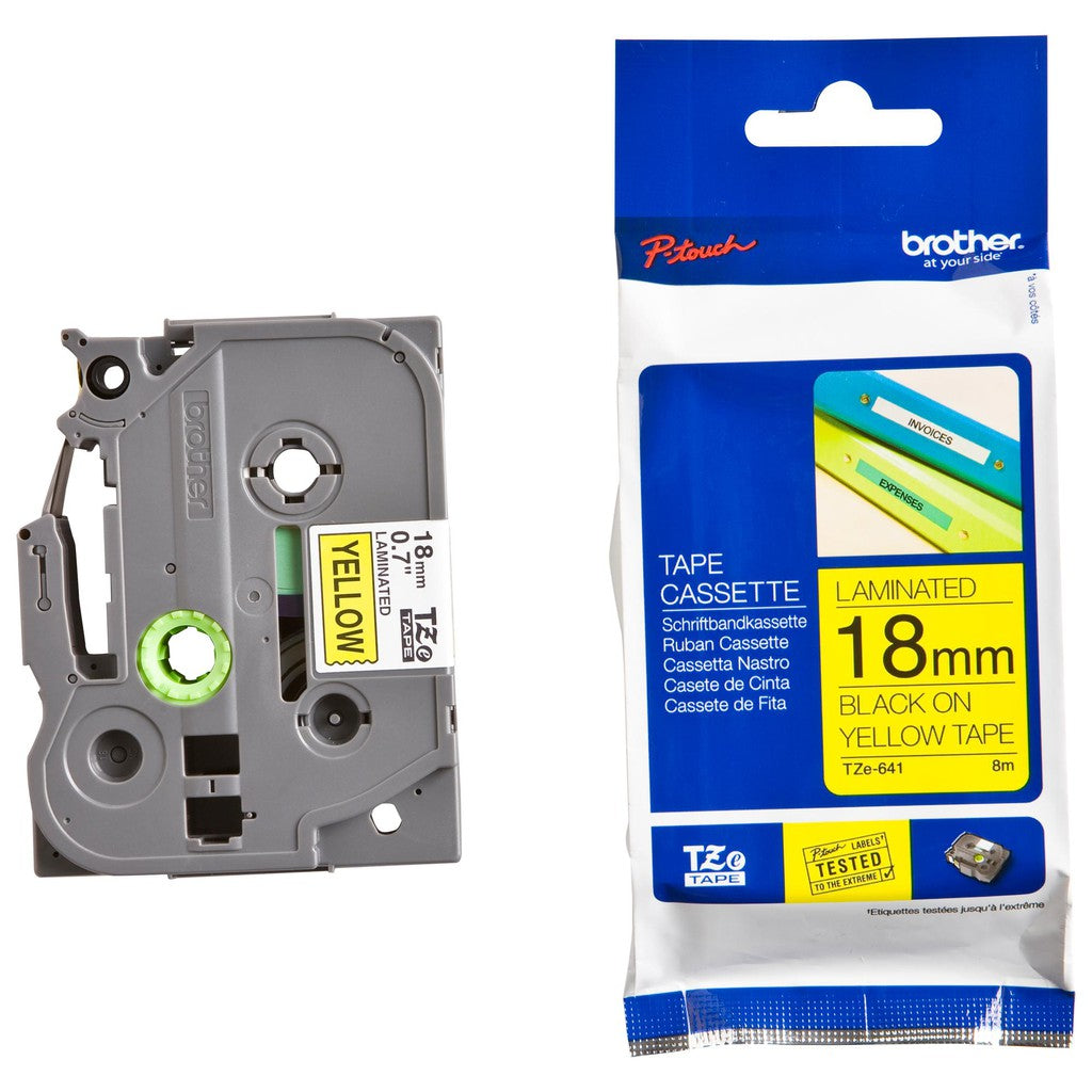 Brother TZe-641 Black on Yellow 18mm Labelling Tape 100% Original