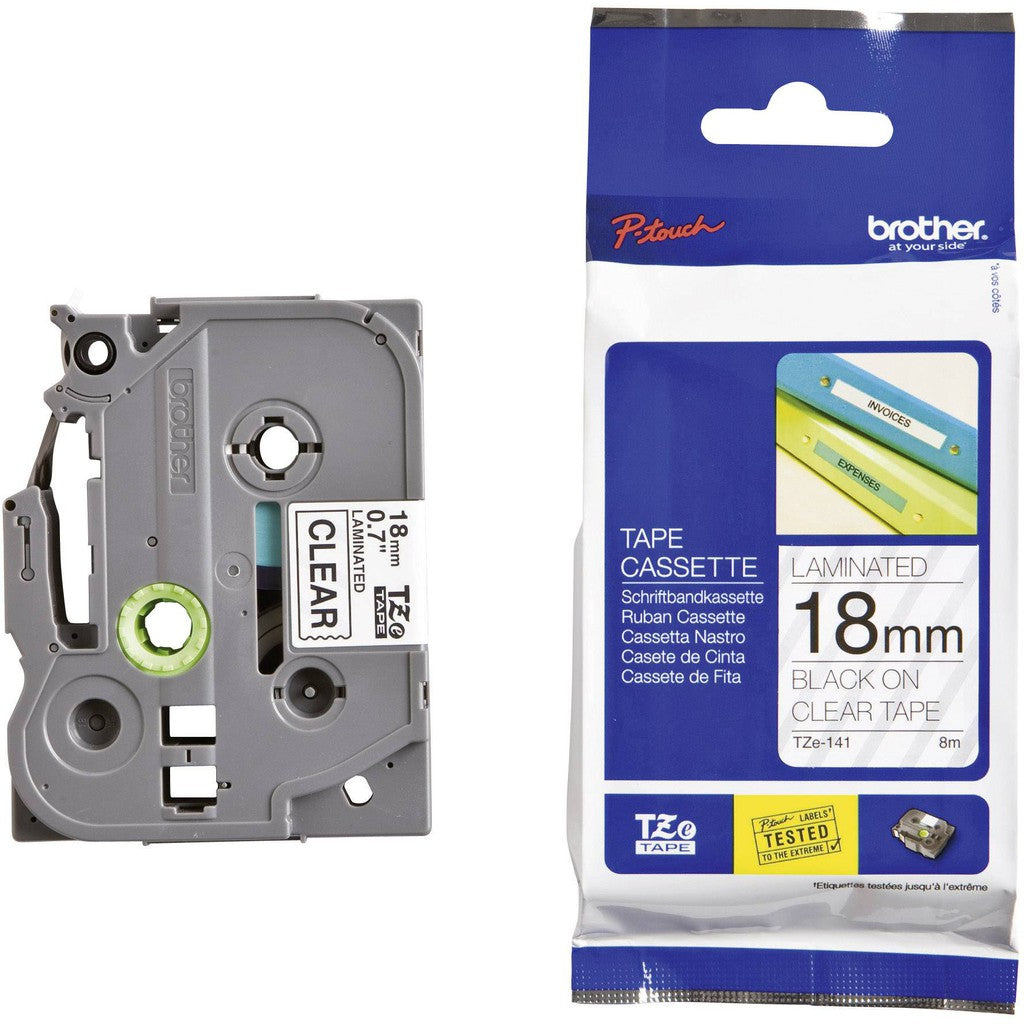Brother TZe-141 Black on Clear 18mm Labelling Tape 100% Original