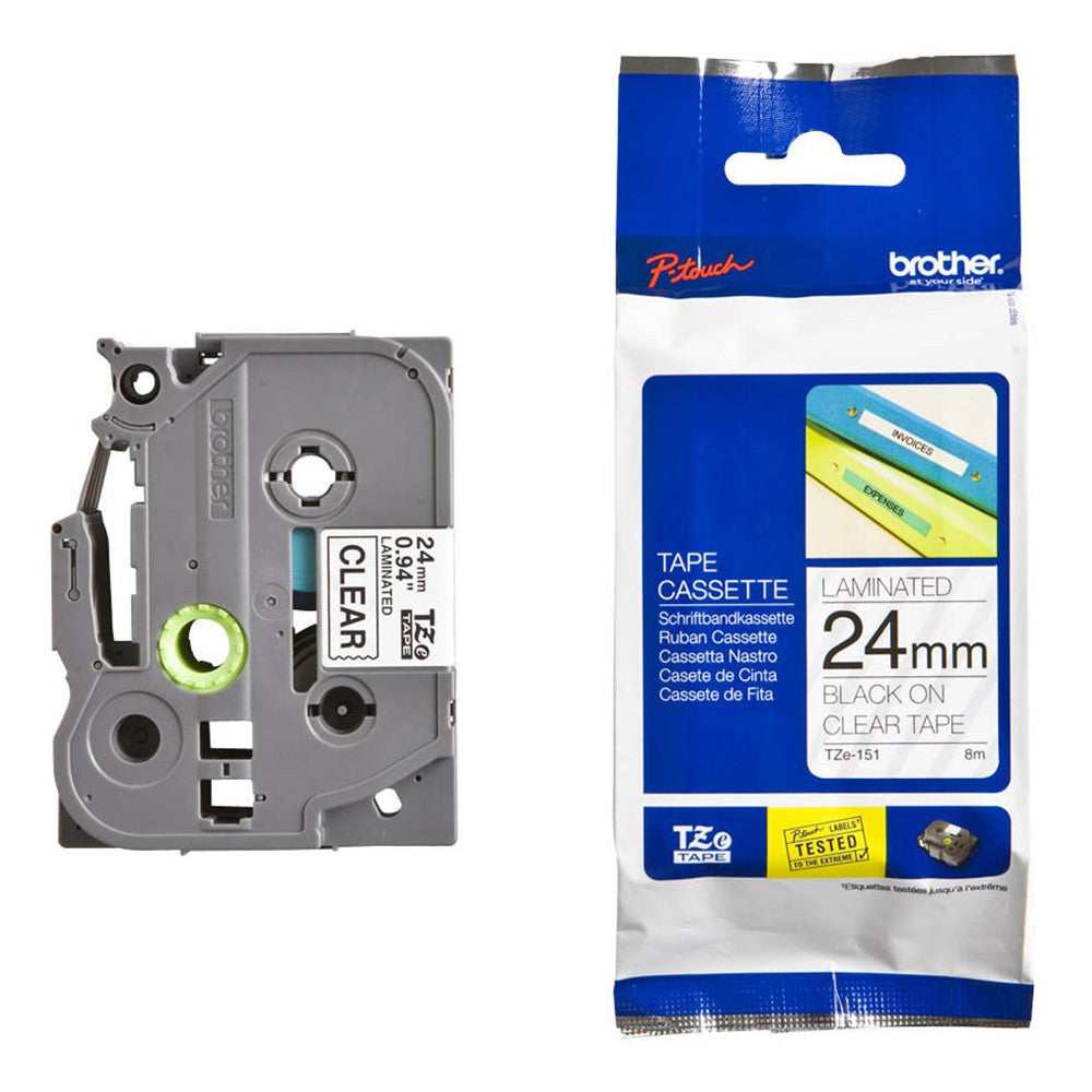 Brother TZE-151 Black on Clear 24mm Labelling Tape 100% Original