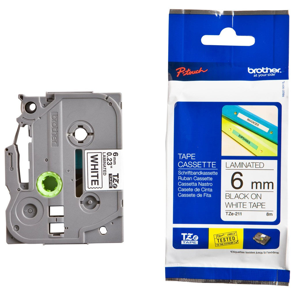 Brother TZe-211 Black on White 6mm Labelling Tape Original