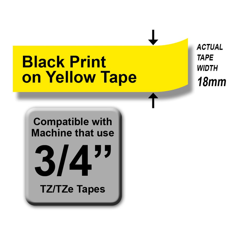 Brother TZe-641 Black on Yellow 18mm Labelling Tape 100% Original