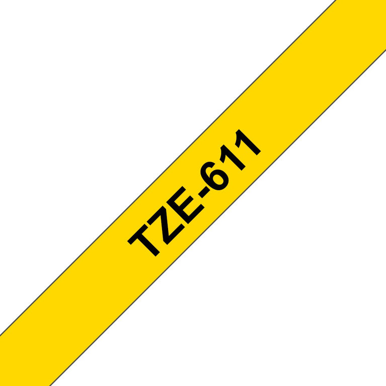 Brother TZe-611 Black on Yellow 6mm Labelling Tape 100% Original
