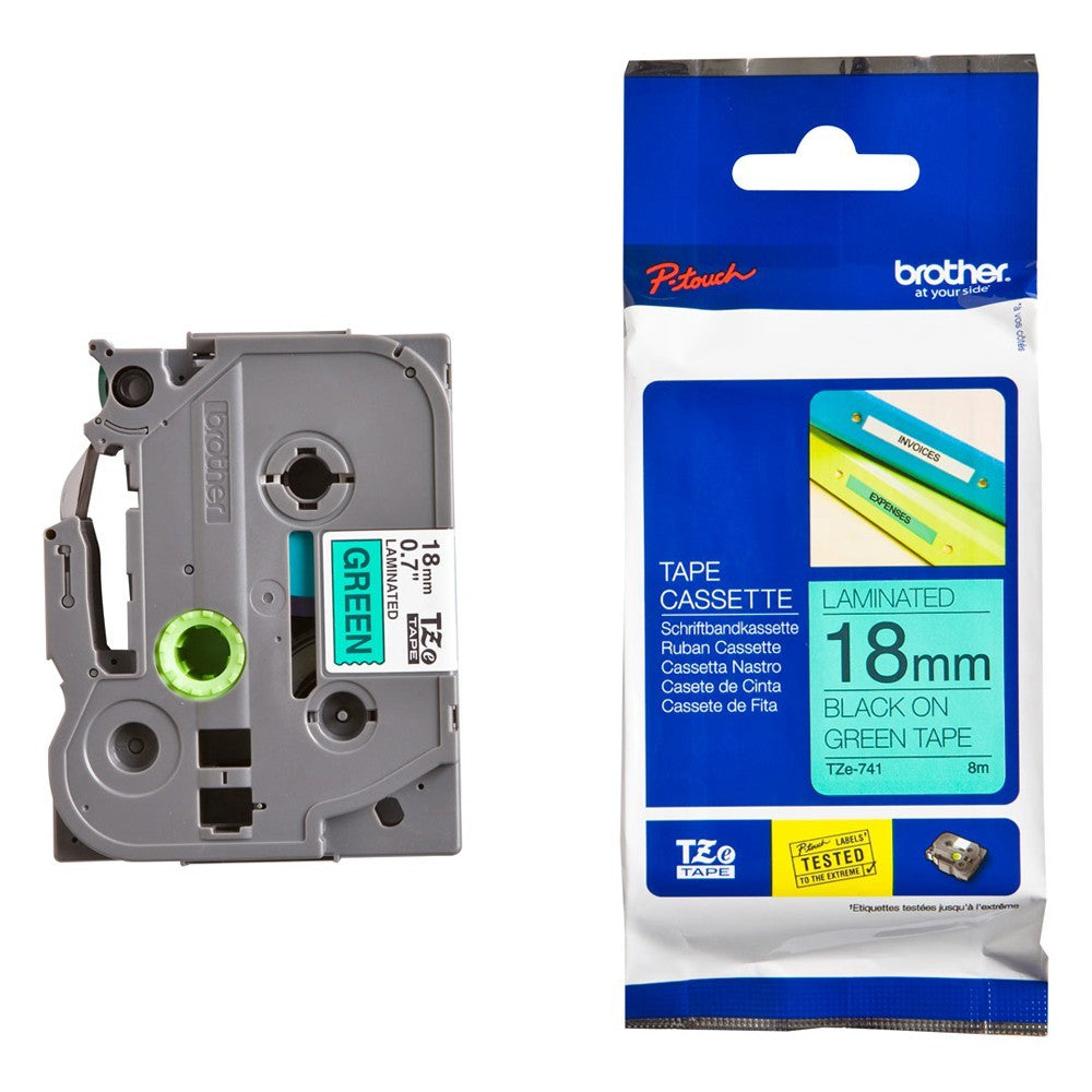 Brother TZe-741 Black on Green 18mm Labelling Tape 100% Original