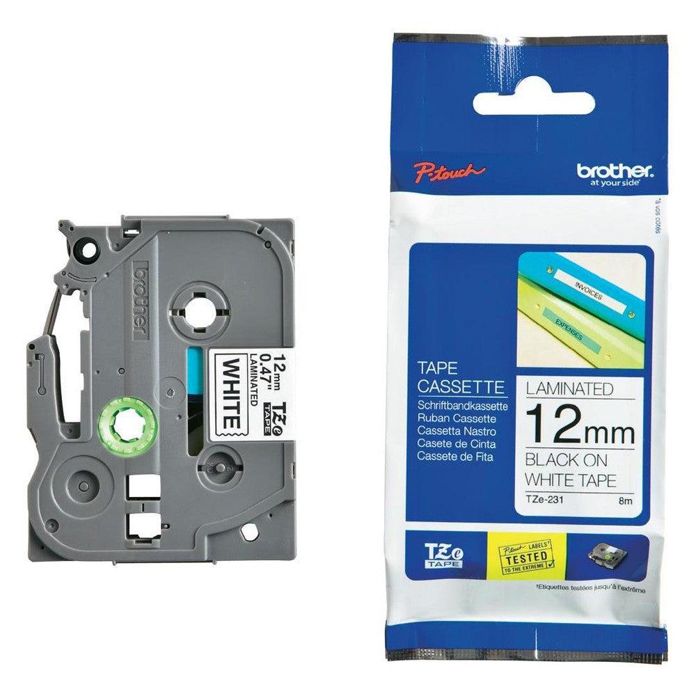 Brother TZe-231 Black on White 12mm Labelling Tape 100% Original