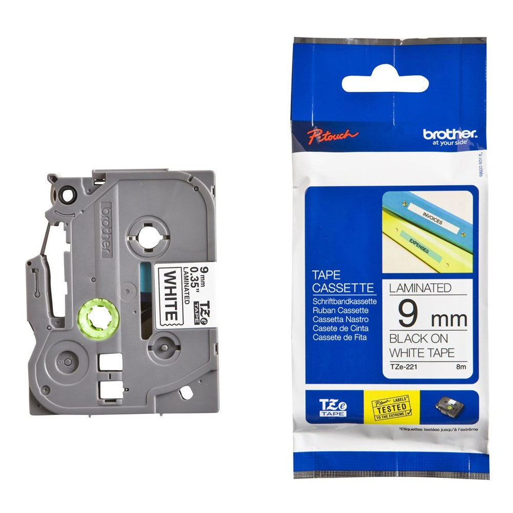 Brother TZe-221 Black on White 9mm Labelling Tape 100% Original