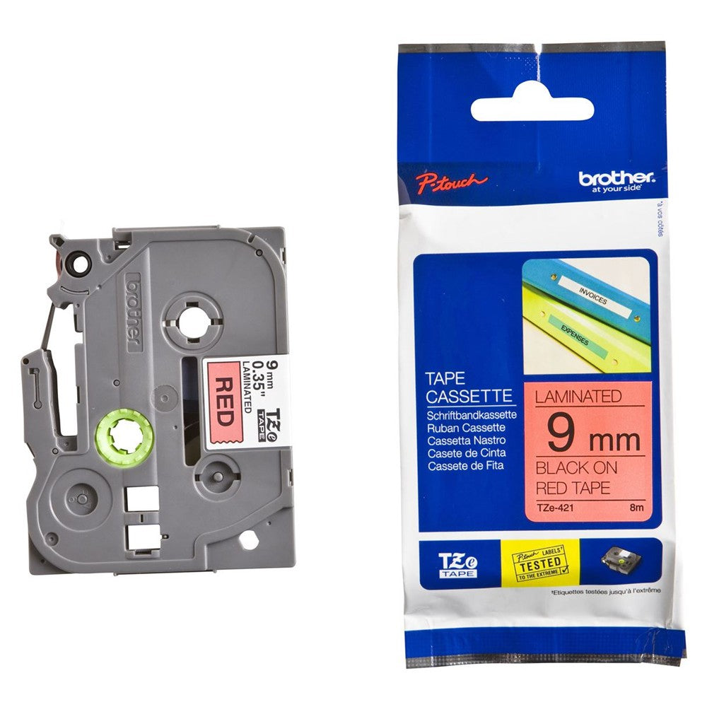 Brother TZe-421 Black on Red 9mm Labelling Tape 100% Original