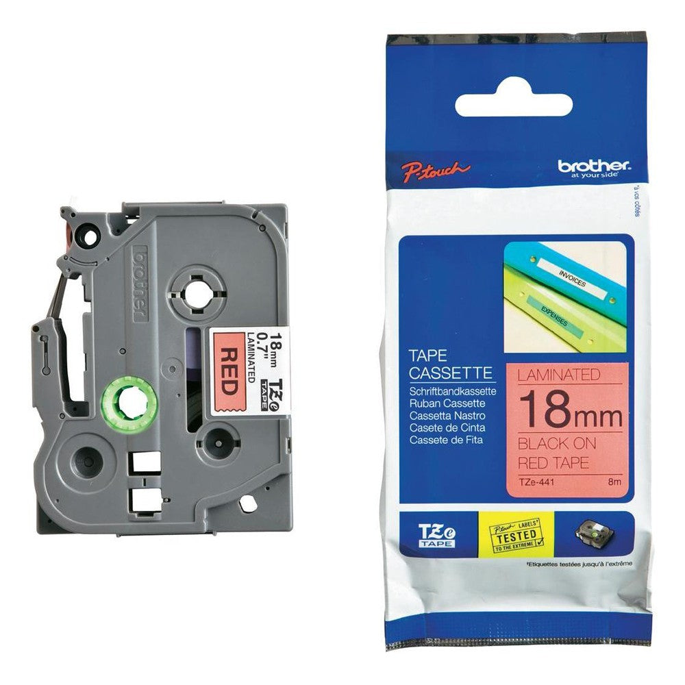 Brother TZe-441 Black on Red 18mm Labelling Tape 100% Original