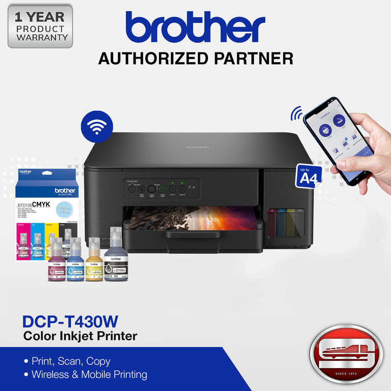 Brother InkBenefit Tank Series DCP-T430W 3-in-1 Continuous Color Inkjet Printer with Wireless Printing