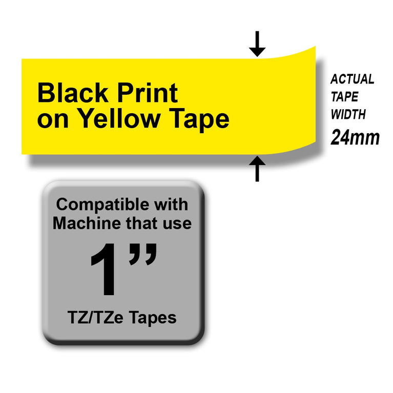 Brother TZe-651 Black on Yellow 24mm Labelling Tape 100% Original