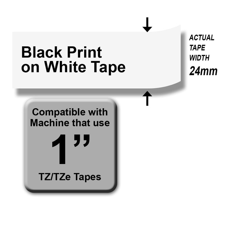 Brother TZe-251 Black on White 24mm Labelling Tape 100% Original