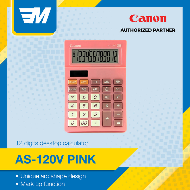 Canon AS-120V PK Pink 12 Digits Desktop Calculator
