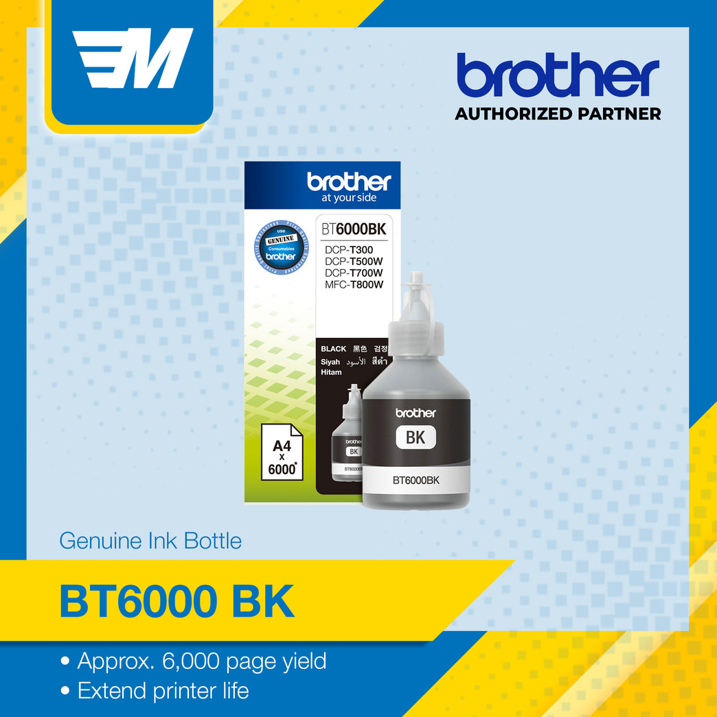 Brother Ink BT6000 BLACK 100% Original (Brother DCP-T300, T500, T700, MFC-T800)