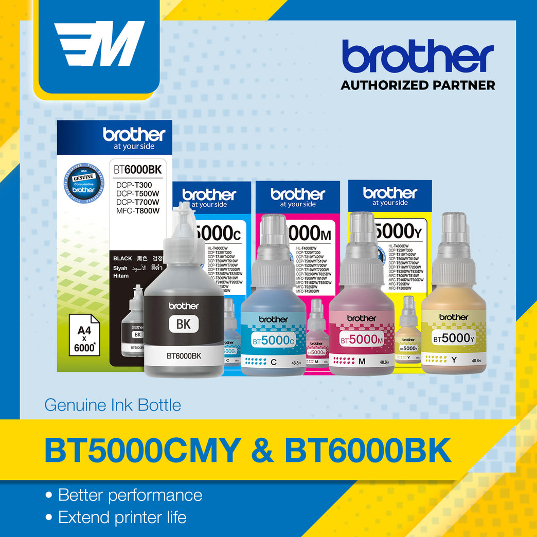 Brother Ink for Brother Printer DCP-T300, Brother Printer DCP-T500W, Brother Printer DCP-T700W, Brother Printer MFC-T800W BT5000C BT5000M BT5000Y BT6000K 100% Original