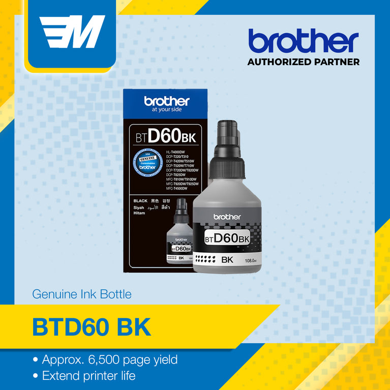 Brother Ink BTD60BK Genuine High Yield Ink Bottle Black (Brother DCP-T310, T510W,T710W, MFC-T810W, T910W)
