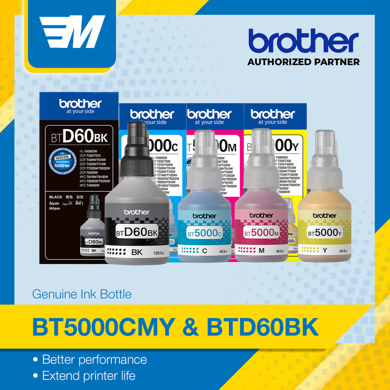 Brother Ink BT5000C/M/Y & BTD60BK SET (100% Original)