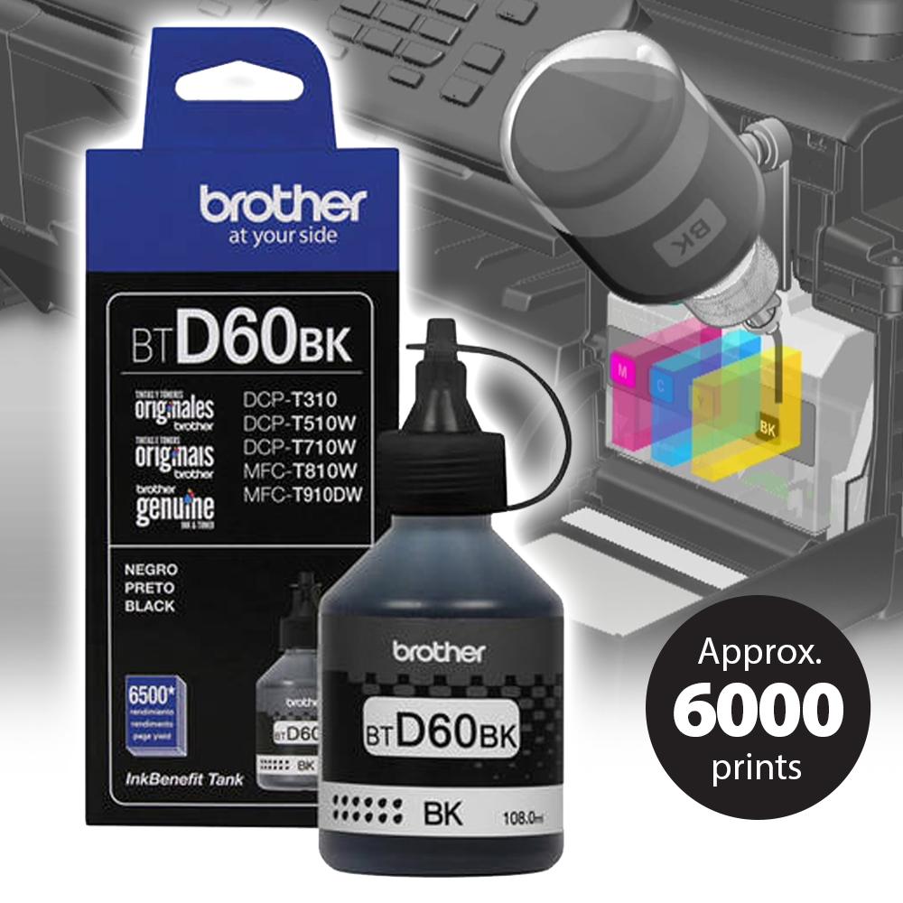 Brother Ink BTD60BK Genuine High Yield Ink Bottle Black (Brother DCP-T310, T510W,T710W, MFC-T810W, T910W)