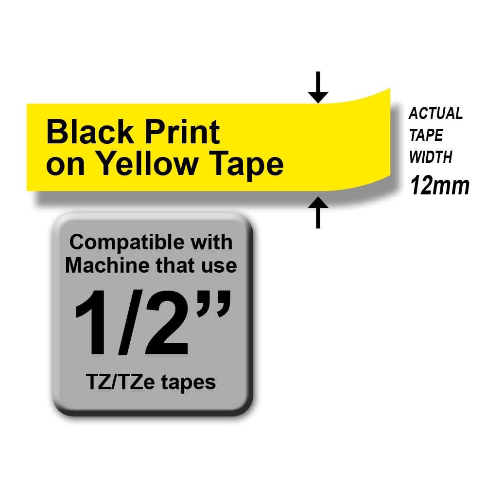 Brother TZE-631 Black on Yellow P-Touch Laminated Tape 12mm 100% Original