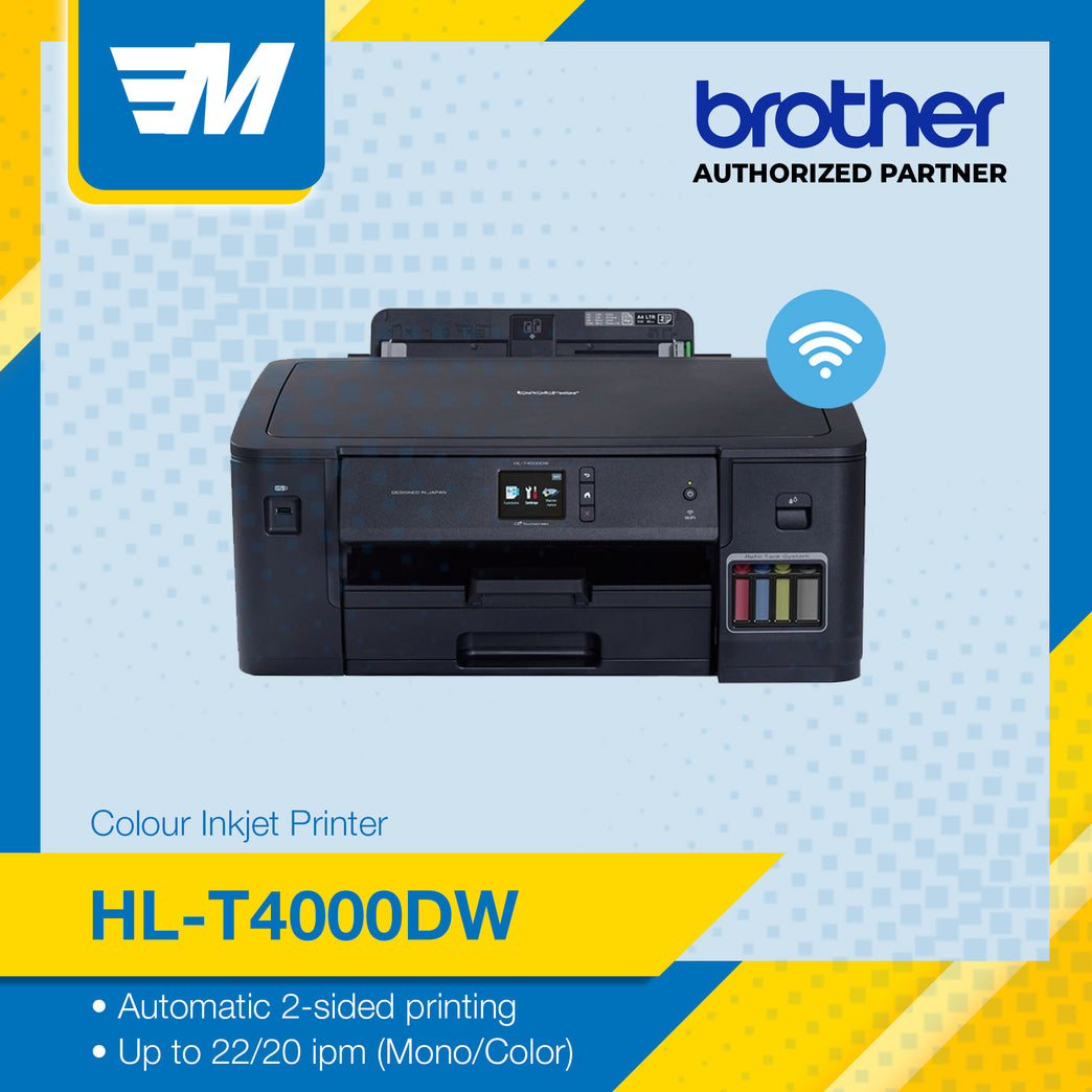 Brother HL-T4000DW A3 Refill Ink Tank Printer with Wireless & Ethernet Connectivity, Automatic 2-sided Color Print, Professionally Designed for Fast Print Speeds, Low Cost High Photo Quality with Ultra High Yield Ink Bottles, Wi-Fi Direct, Mobile & USB Pr