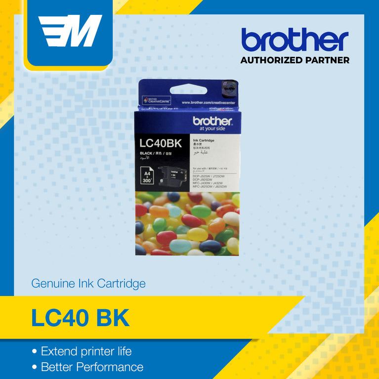 Brother LC40BK Black Printer Toner Cartridge Original