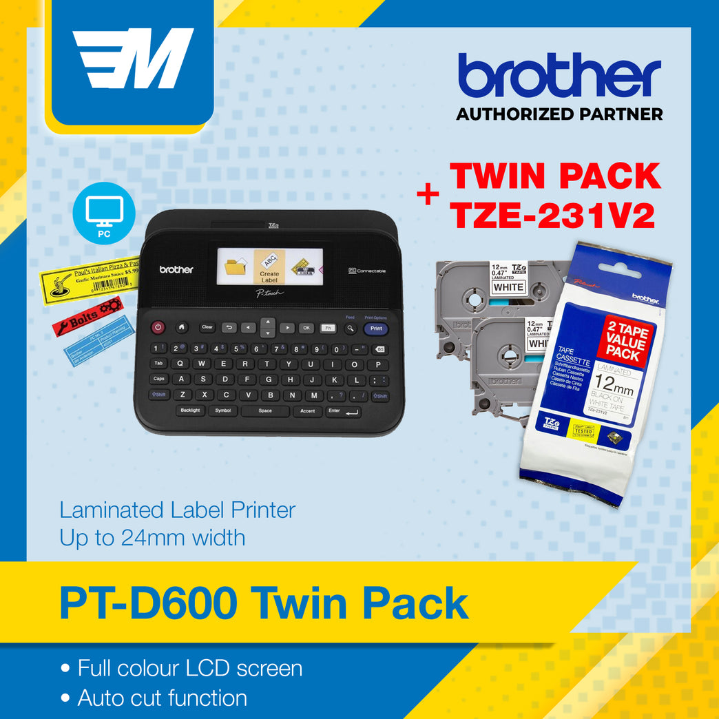 Brother PT-D600 Label Maker With Twin Pack TZE 231