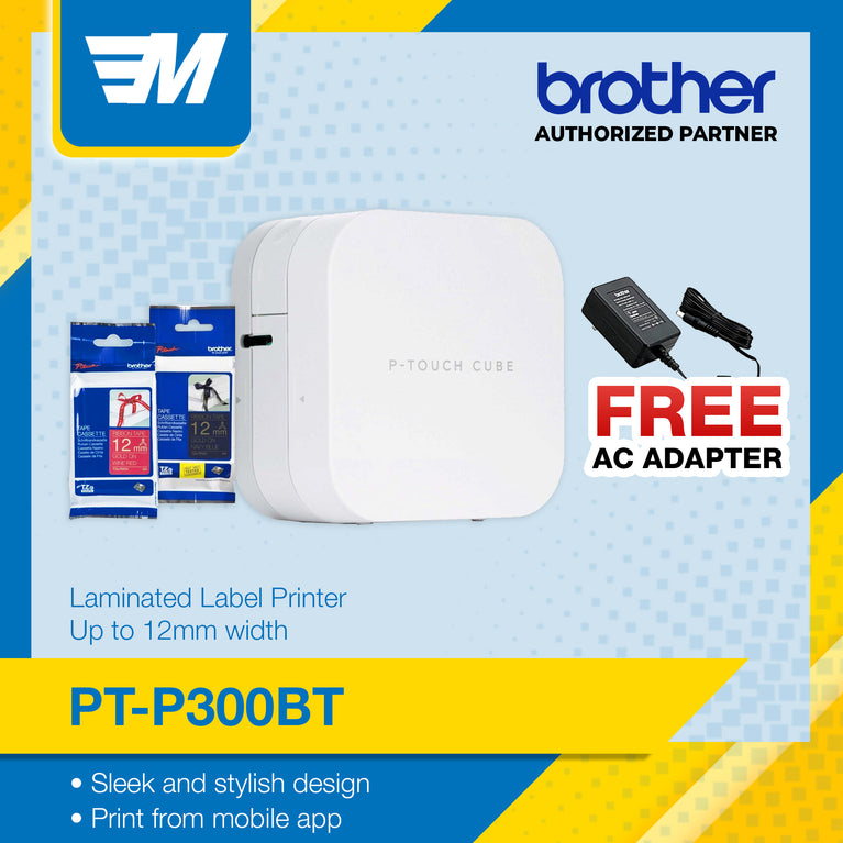 Brother Label Printer PT-P300BT + TZE-RN34 + TZE-RW34 Free AC Adaptor