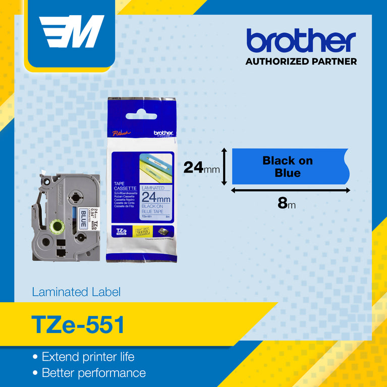 Brother TZe-551 Black on Blue 24mm Labelling Tape 100% Original